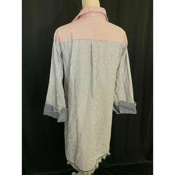 Zara Womens Navy Blue White Red Striped Long Sleeve Top Button Down Small - Picture 4 of 7